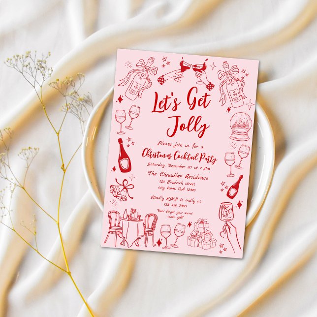 Invitation Joli rouge biscuit cocktail de noël doodé (Créateur téléchargé)