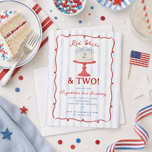 Invitation Joli Rouge, Blanc et Deux 2e Anniversaire