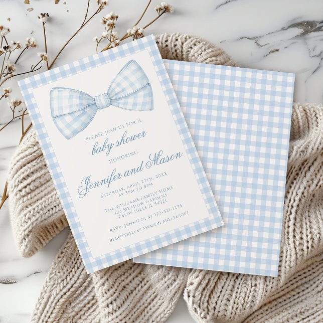 Invitation Joli ruban bleu en vichy bébé garçon douche (Créateur téléchargé)