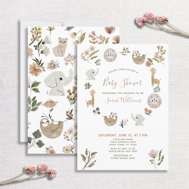 Invitation Joli Safari Animaux Script Baby shower Boho (Créateur téléchargé)