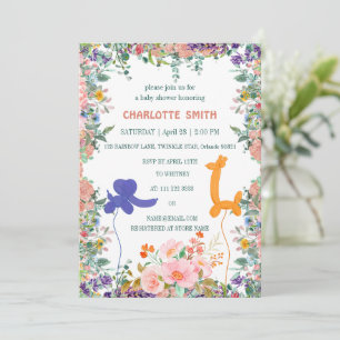 Invitation joli safari girafe ballon d'éléphant flora waterco