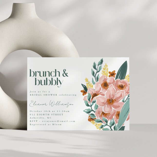 Invitation Joli Sage de Monnaie Blush Rose Floral Brunch Bubb (Créateur téléchargé)