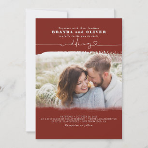 Invitation Joli Script Bourgogne Rouge Photo Overlay Mariage