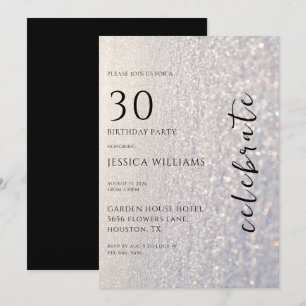 Invitation Joli Silver Snow & Bokeh 30e fête d'anniversaire