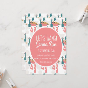 Invitation Joli Sloth Relaxant Anniversaire Fête Rose