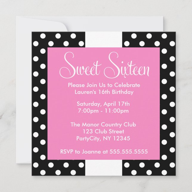 Invitation Joli Sweet sixteen Pois (Devant)