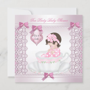Invitation Joli Tea Party Baby shower mignonne fille rose