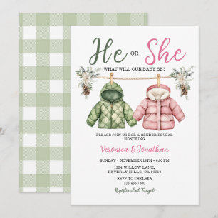 Invitation Joli tenue d'hiver pour bébé de révélation de sexe