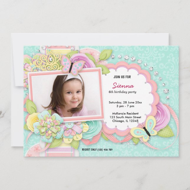 Invitation Joli thème d'anniversaire (Devant)