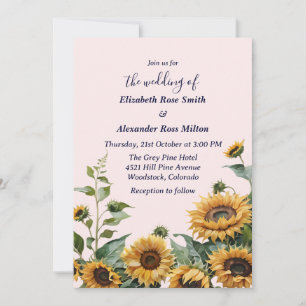Invitation Joli tournesol jaune sur mariage rose