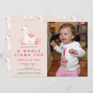 Invitation Joli tout Llama amusant rose premier anniversaire 