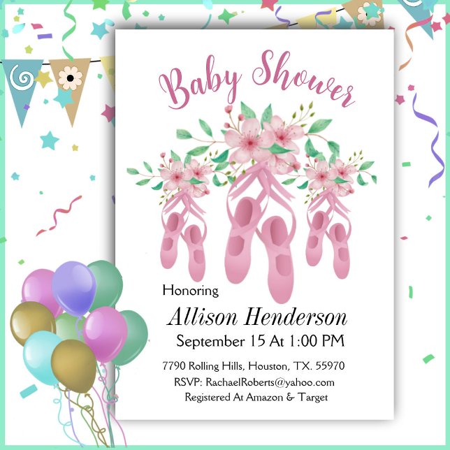 Invitation Joli Trio De Ballet Rose Chaussures Baby shower (Créateur téléchargé)