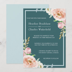Invitation Joli Turquoise aquarelle Mariage floral