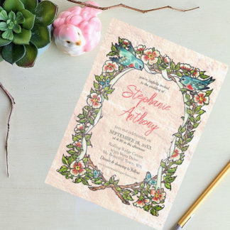 Invitation Joli Vintage rose Floral Bluebird Mariage frontièr