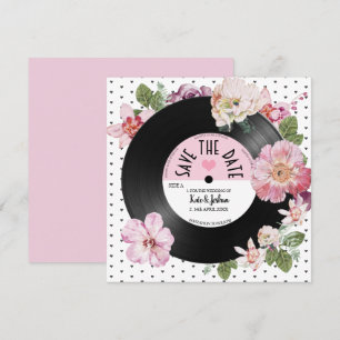 Invitation Joli vinyle rétro floral Enregistrer le Mariage Da