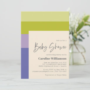 Invitation Joli violet et vert rayures Baby shower moderne