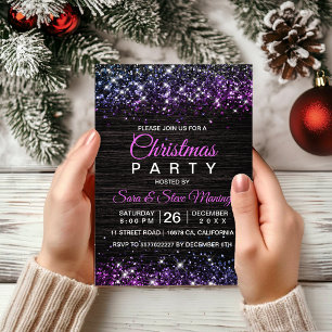 Invitation Joli violet noir faux parties scintillant Noël