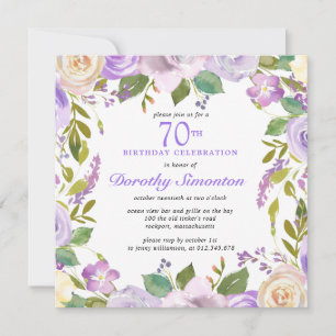 Invitation Joli violet Rustique Floral 70e anniversaire