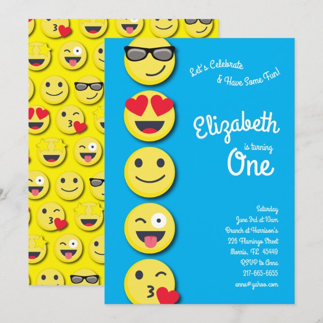 Invitation Joli Visage Enfants 1ère fête d'anniversaire (Devant / Derrière)