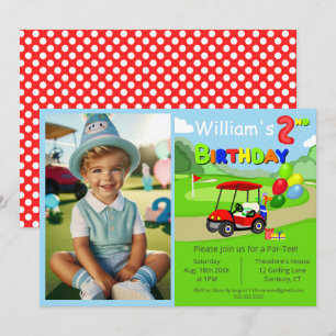 Invitation Jolie 2ème photo Anniversaire Red Golf Cart Boy's