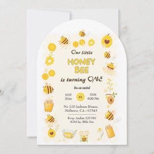 Invitation Jolie adorable Miel Bee thème 1er anniversaire