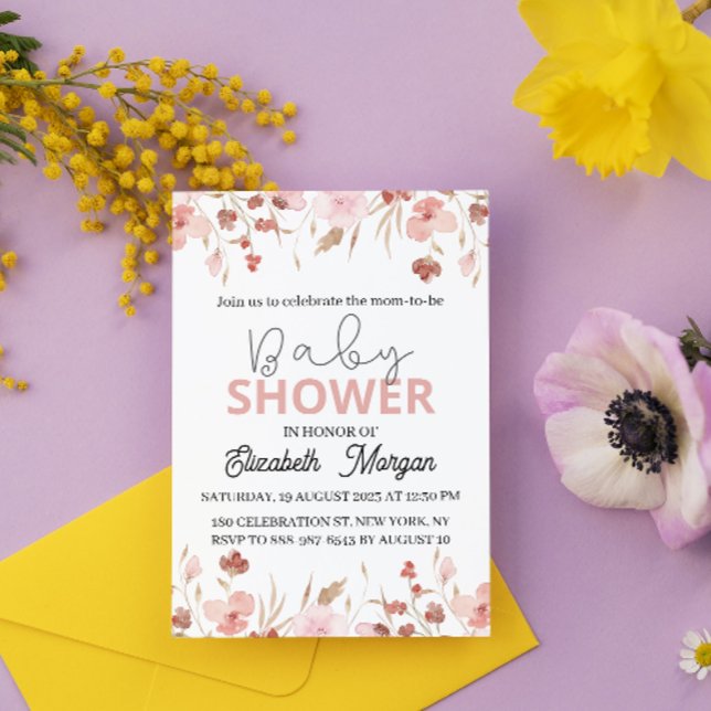 Invitation Jolie aquarelle avec Fleurs Baby shower de jardin (Créateur téléchargé)