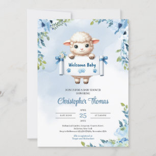 Invitation Jolie aquarelle bébé mouton avec signe bébé Bienve