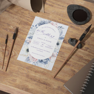 Invitation Jolie aquarelle bleu bleu foncé Mariage