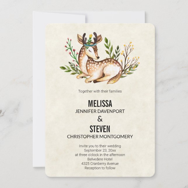 Invitation Jolie aquarelle cerf allongé Mariage (Devant)