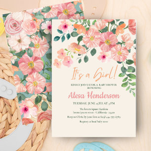 Invitation Jolie aquarelle fleurie boho chic baby shower fill