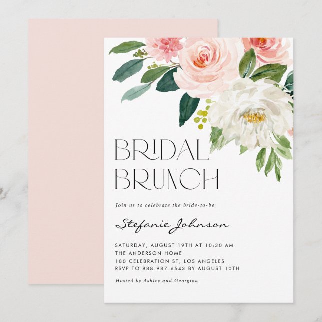 Invitation Jolie aquarelle Fleurs Jardin Brunch nuptial (Devant / Derrière)