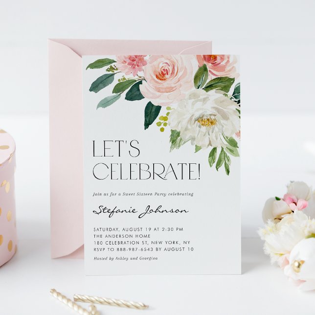 Invitation Jolie aquarelle Fleurs Jardin Sweet sixteen (Créateur téléchargé)