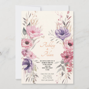 Invitation Jolie aquarelle Fleurs Mariage royal
