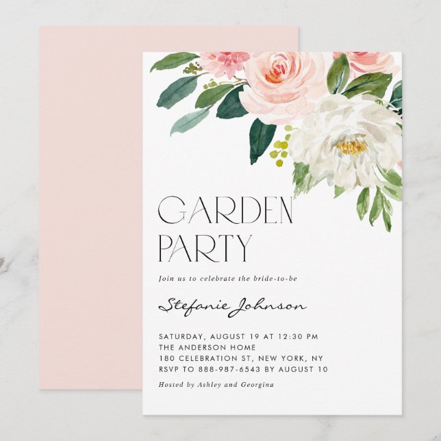 Invitation Jolie aquarelle Floral Bouquet Garden Party (Devant / Derrière)