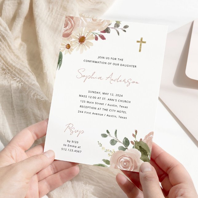 Invitation Jolie aquarelle neutre Floral | Confirmation (Créateur téléchargé)