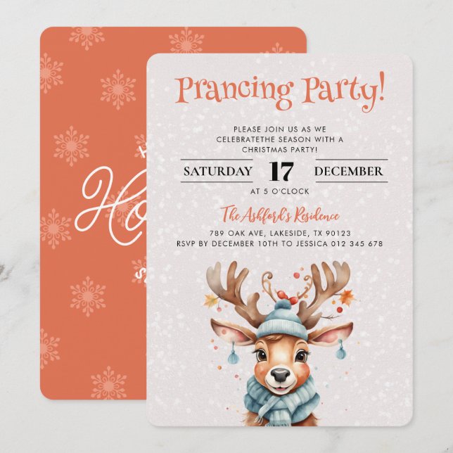 Invitation Jolie Aquarelle Noël Rendeer Fête de Noël (Devant / Derrière)