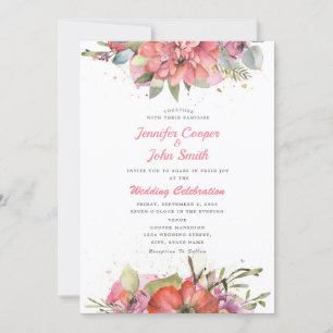 Invitation Jolie aquarelle rose rouge Mariage
