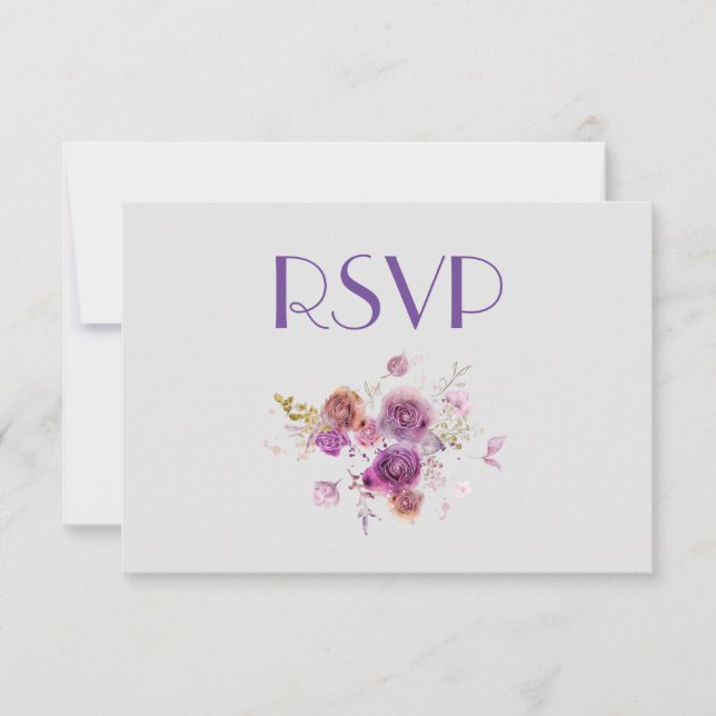 Invitation Jolie aquarelle violet florale RSVP (Devant)