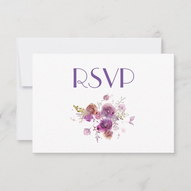 Invitation Jolie aquarelle violet florale RSVP (Devant)