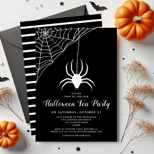Invitation Jolie araignée noir et blanc thé party Halloween