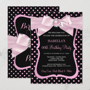 Invitation Jolie Arc de Perle Rose Noir Anniversaire à pois