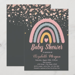 Invitation Jolie arc-en-ciel, points dorés roses Baby Shower