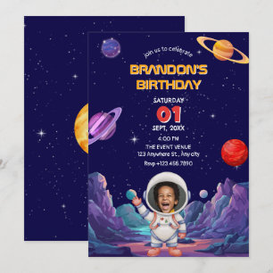 Invitation Jolie astronaute photo spatiale anniversaire