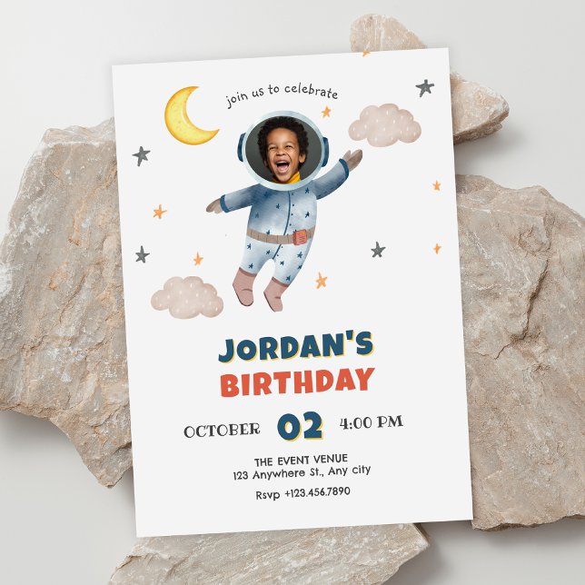 Invitation Jolie astronaute photo spatiale anniversaire (Créateur téléchargé)
