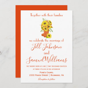 Invitation Jolie Automne Thème Sunflower Boot Vase Mariage En