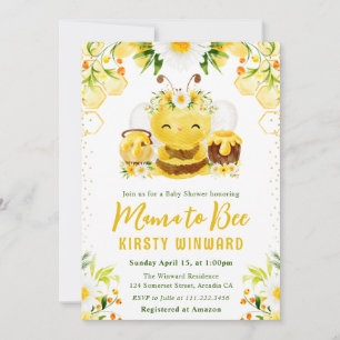 Invitation Jolie Baby Shower abeille miel floral jaune