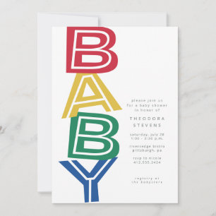 Invitation Jolie baby shower aux couleurs primaires modernes 