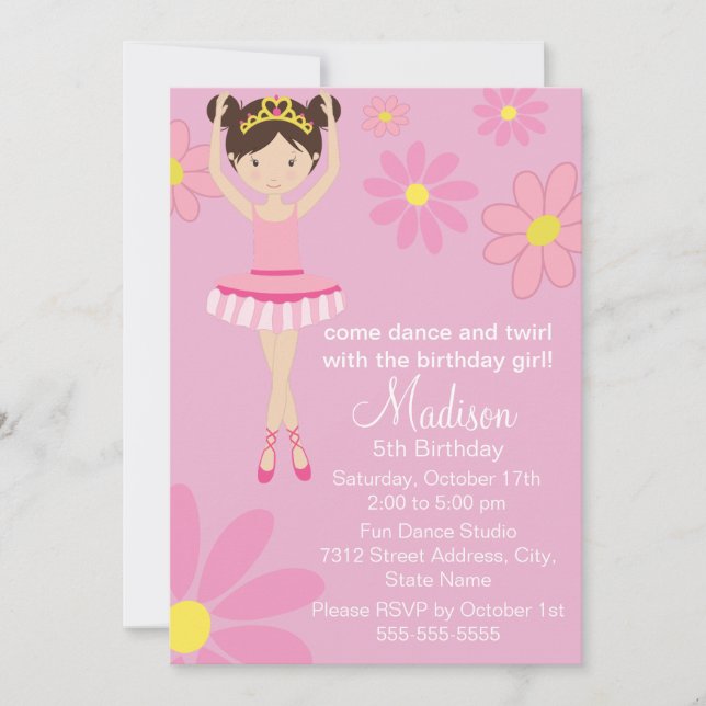 Invitation Jolie Ballerina Dance Party Anniversaire Invitatio (Devant)