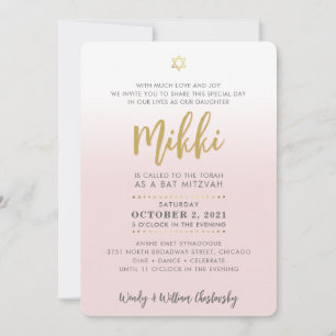 Invitation JOLIE Bat mitzvah rose pâle or élégant script