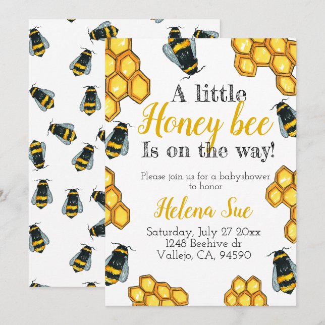 Invitation Jolie bee bee babyshower (Devant / Derrière)